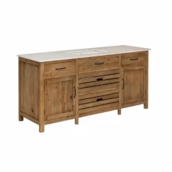 Meuble sous vasque en vieux pin et marbre blanc Nils