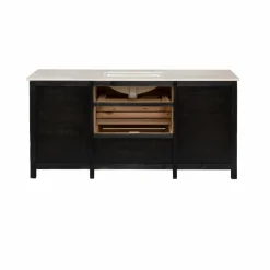 Meuble sous vasque en vieux pin et marbre blanc Nils