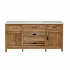 Meuble sous vasque en vieux pin et marbre blanc Nils