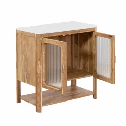 Meuble sous vasque vitré en bois d'acacia et marbre Emyr