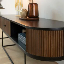 Meuble TV arrondi en bois de manguier et métal Ysé