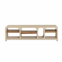 Meuble TV avec étagères en bois effet béton et bois recyclé Dalva