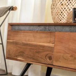 Meuble TV en bois d'acacia et pierre Yvan