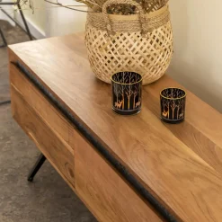 Meuble TV en bois d'acacia et pierre Yvan