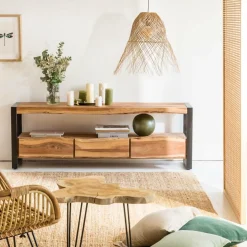 Meuble TV en bois d'acacia 3 tiroirs Tree