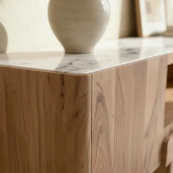 Meuble TV en bois d'acacia et marbre Tara
