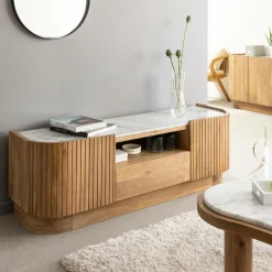 Meuble TV en bois de manguier et marbre Adler