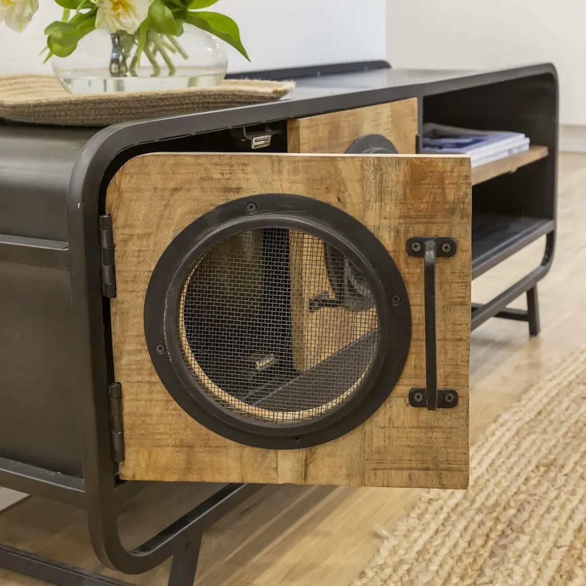 Meuble TV en bois de manguier Nautilus