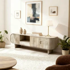 Meuble TV en bois de manguier clair Yoni