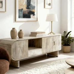 Meuble TV en bois de manguier clair Yoni