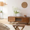 Meuble TV en bois de manguier et cannage Charline