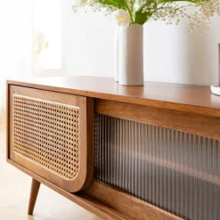 Meuble TV en bois de manguier et cannage Charline