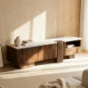Meuble TV en bois de manguier et en travertin Carola
