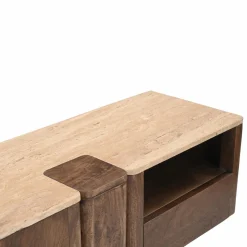 Meuble TV en bois de manguier et en travertin Carola