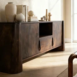 Meuble TV en bois de manguier foncé Liriel