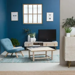 Meuble TV en bois de manguier blanchi Rhodes