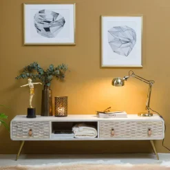 Meuble TV en bois de manguier blanchi Rhodes