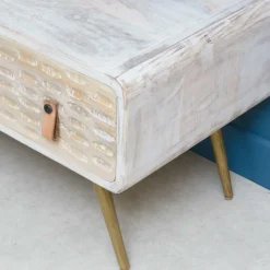 Meuble TV en bois de manguier blanchi Rhodes