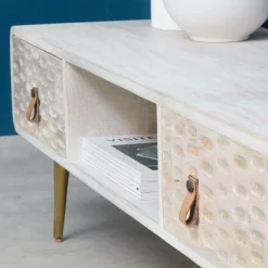 Meuble TV en bois de manguier blanchi Rhodes