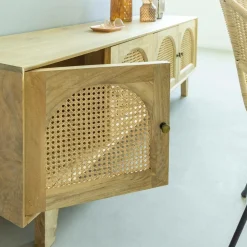 Meuble TV en bois de manguier et cannage Edana
