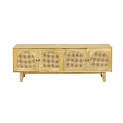 Meuble TV en bois de manguier et cannage Edana
