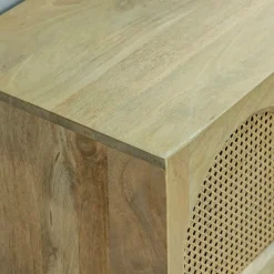 Meuble TV en bois de manguier et cannage Edana