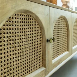 Meuble TV en bois de manguier et cannage Edana