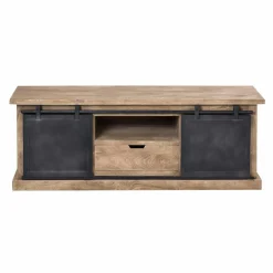 Meuble TV en bois de manguier brossé et métal noir 150 cm Helsinki