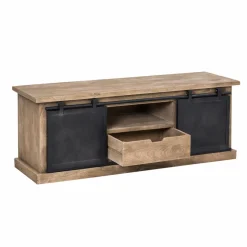 Meuble TV en bois de manguier brossé et métal noir 150 cm Helsinki