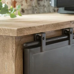 Meuble TV en bois de manguier brossé et métal noir 150 cm Helsinki