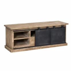 Meuble TV en bois de manguier brossé et métal noir 150 cm Helsinki