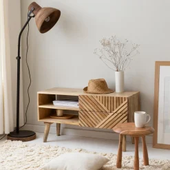 Meuble TV en bois de manguier chevrons Maëva