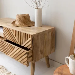 Meuble TV en bois de manguier chevrons Maëva