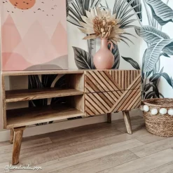 Meuble TV en bois de manguier chevrons Maëva