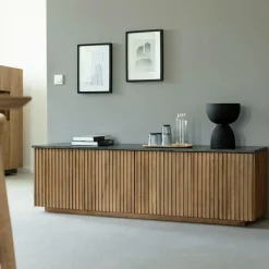 Meuble TV en bois de manguier et marbre Betty