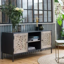 Meuble TV en bois de manguier blanchi Lila