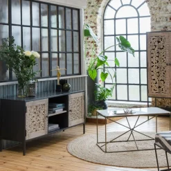 Meuble TV en bois de manguier blanchi Lila