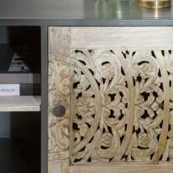 Meuble TV en bois de manguier blanchi Lila