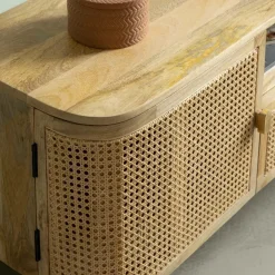 Meuble TV en bois de manguier et cannage Palma