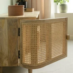 Meuble TV en bois de manguier et cannage Palma