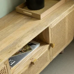 Meuble TV en bois de manguier et cannage Palma