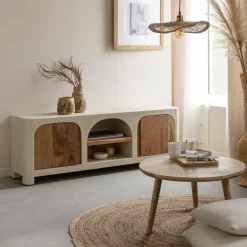 Meuble TV en bois effet béton et bois d'acacia Dalva