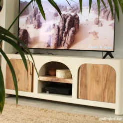 Meuble TV en bois effet béton et bois d'acacia Dalva