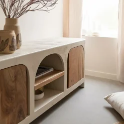 Meuble TV en bois effet béton et bois d'acacia Dalva