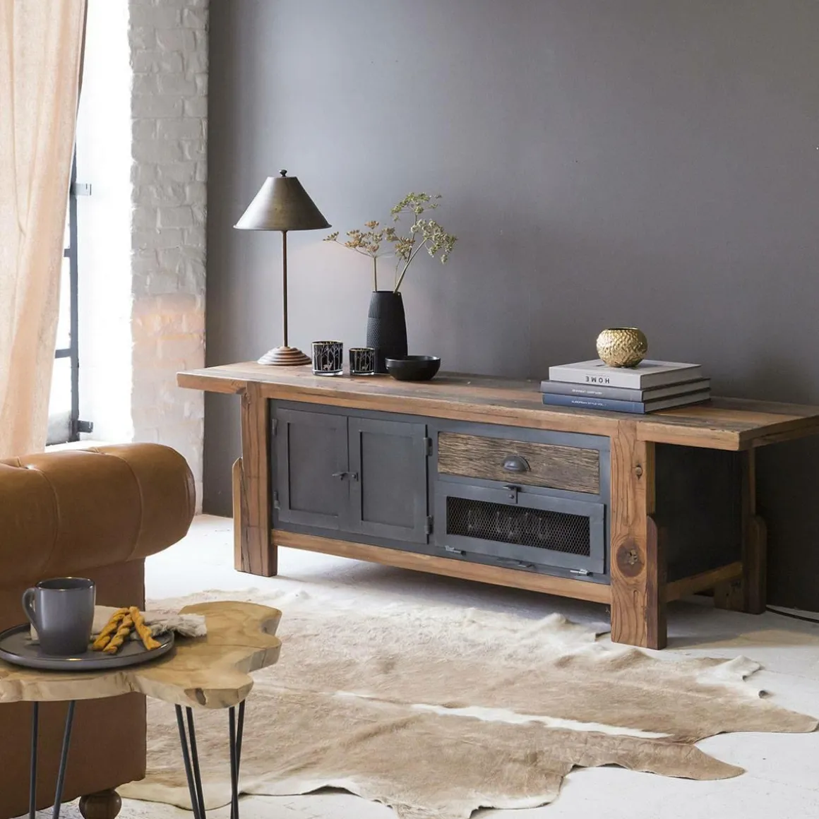 Meuble TV en bois recyclé et métal Hector