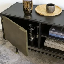 Meuble TV en laiton et métal Janelle