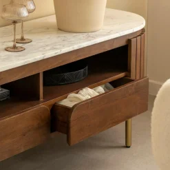 Meuble TV en marbre et bois de manguier Sienne