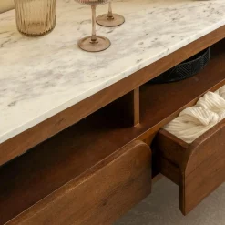 Meuble TV en marbre et bois de manguier Sienne