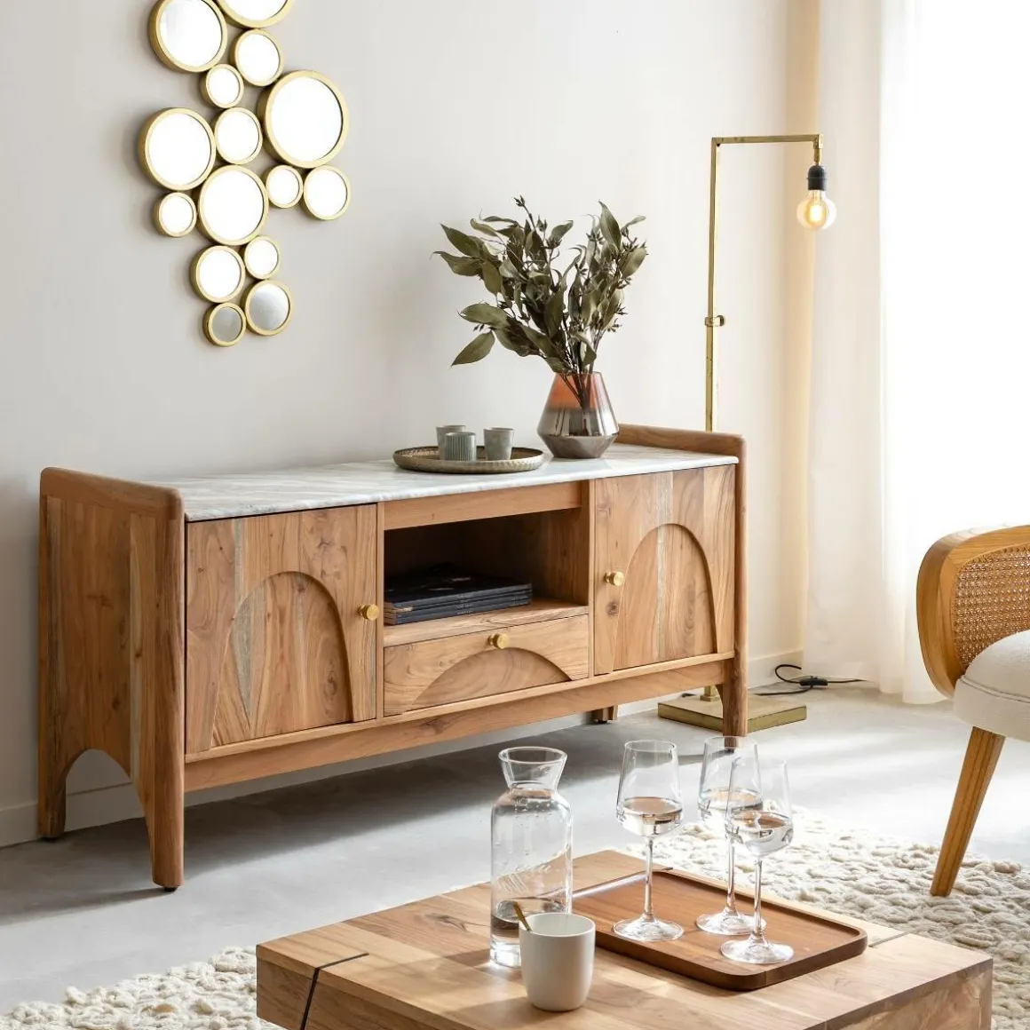 Meuble TV en marbre et bois d'acacia Calix