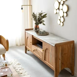 Meuble TV en marbre et bois d'acacia Calix